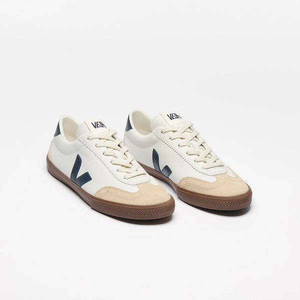 VlEWウエット Veja Womens Volley O.T Leather Sneakers - White/Navy - Due West