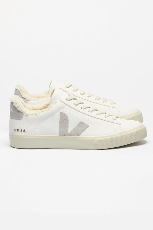 Veja Womens Campo Furred Leather Sneakers - White/Light Grey - Due