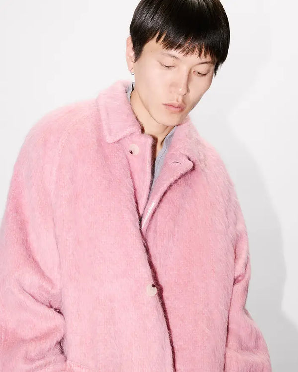 ジャケット・アウター OmarAfridi Cocoon Coat AW22 Smorked Pink Kenzo Hairy Alpaca Mohair Coat - Rose Pink - Due West