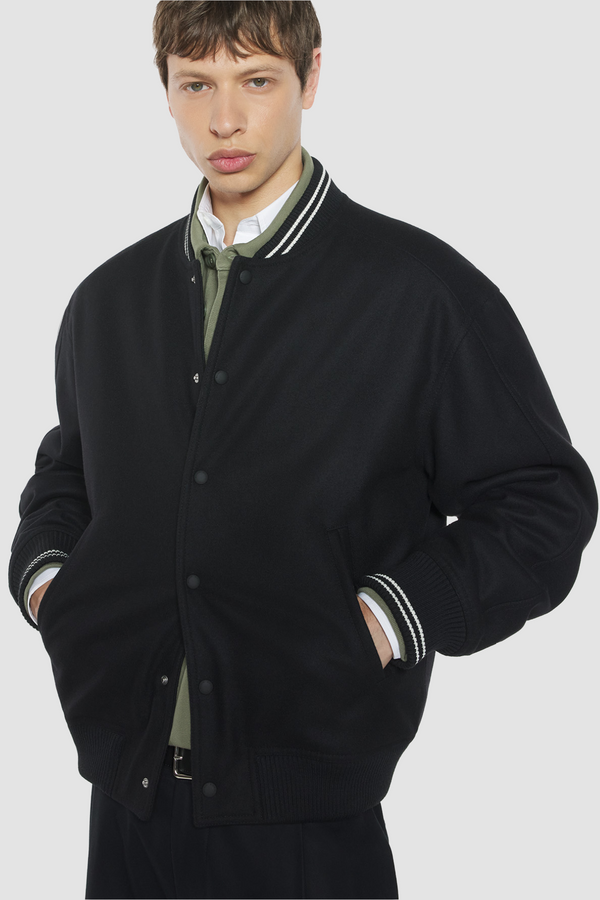 Maison Kitsuné Teddy Varsity Jacket - Black - Due West