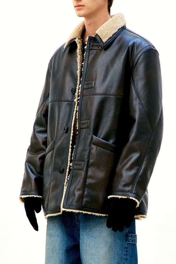 COOR Reversible Eco Shearling Leather Jacket - Brown - Due West
