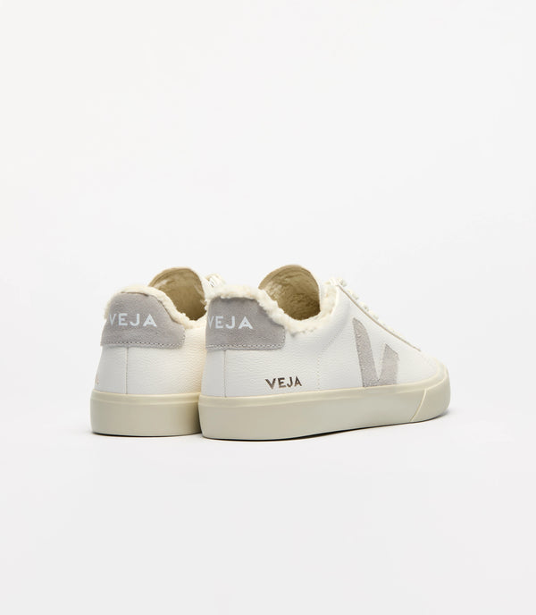 Veja Womens Campo Furred Leather Sneakers - White/Light Grey - Due