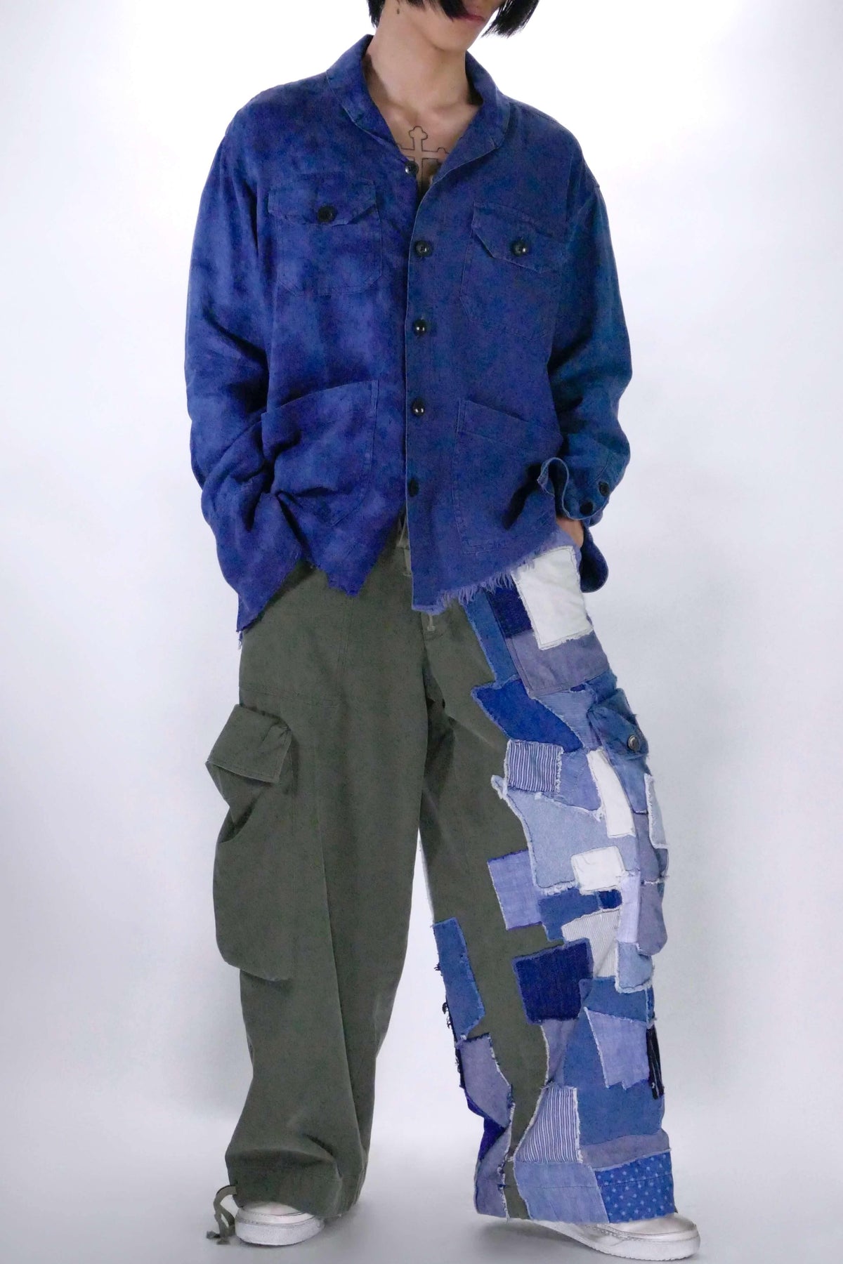 Greg Lauren Indigo Shawl Collar Boxy Shirt - Blue - Due West