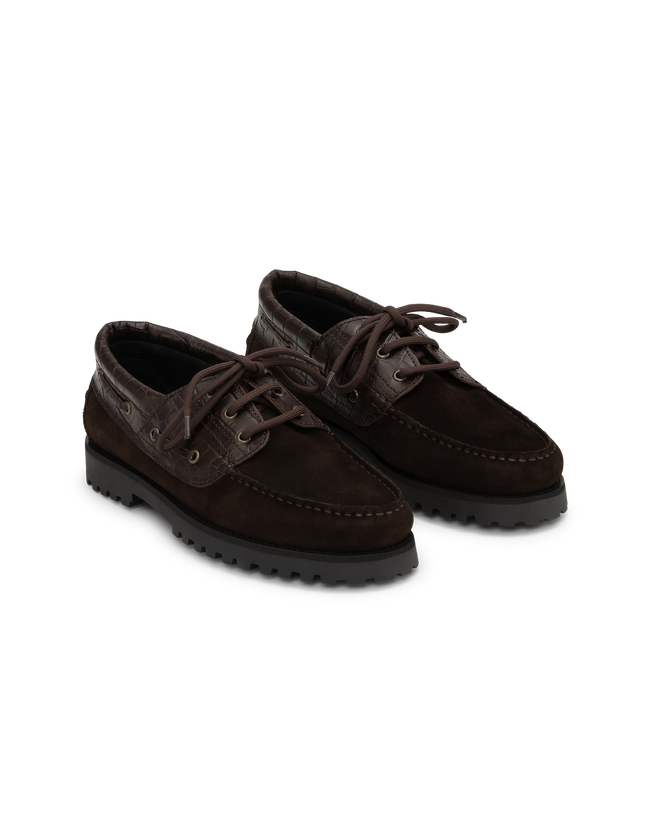 Les Deux Croco Mix Boat Shoes - Brown
