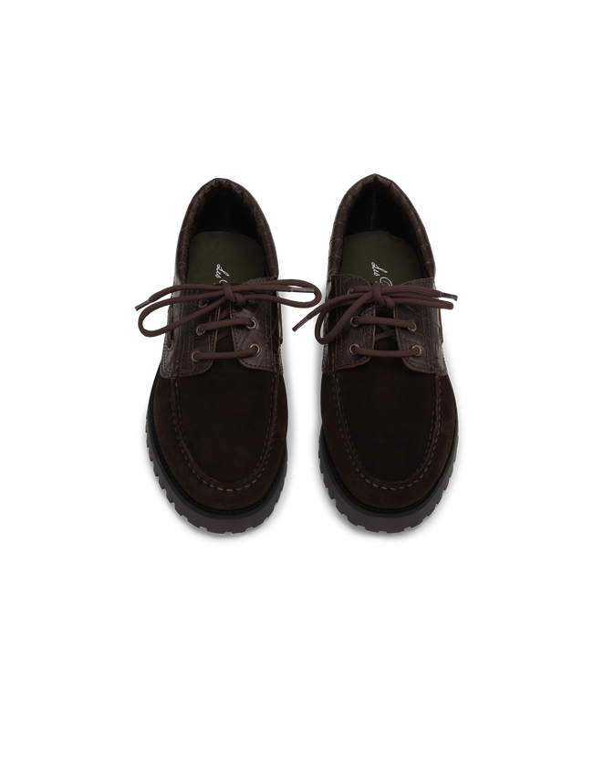 Les Deux Croco Mix Boat Shoes - Brown