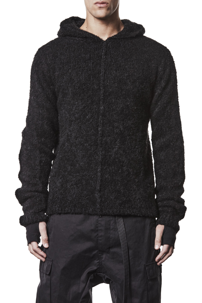 thom/krom MK 126 Hooded Hairy Alpaca Sweater - Black