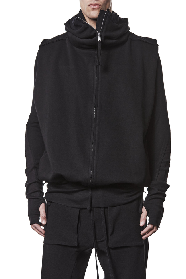 thom/krom M SJ 684 Hooded Long Vest Jacket - Black