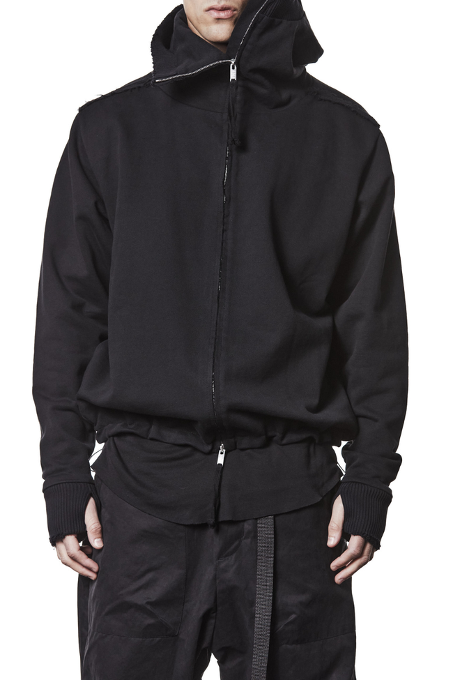 thom/krom MSJ690 Long Hooded Zip Jacket - Black