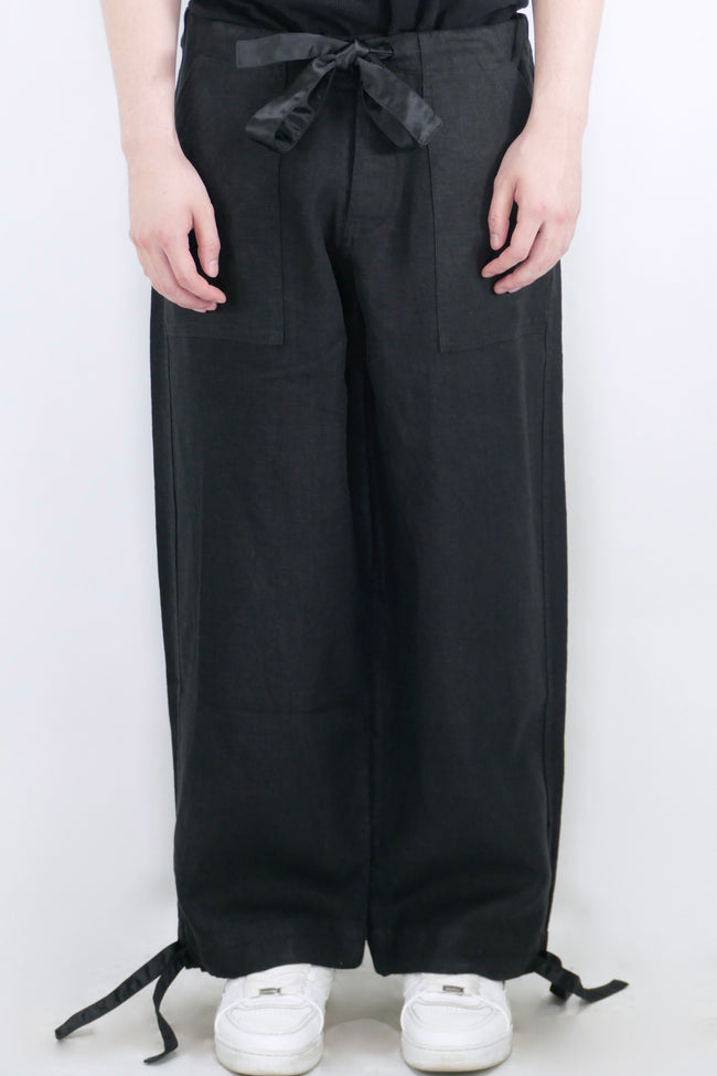 Greg Lauren Linen Wide Leg Pants - Black