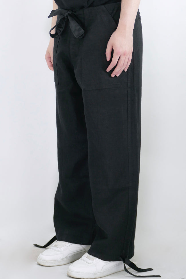 Greg Lauren Linen Wide Leg Pants - Black
