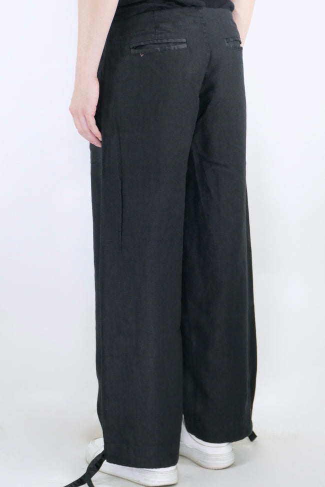 Greg Lauren Linen Wide Leg Pants - Black