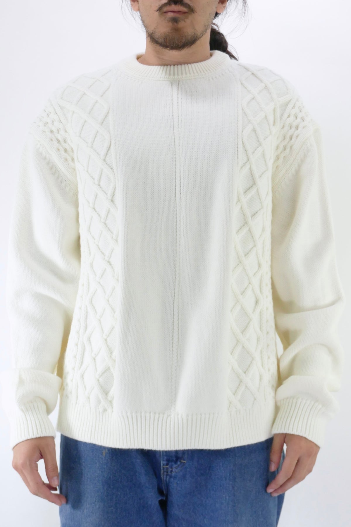 Family First Braided Crewneck Sweater - White