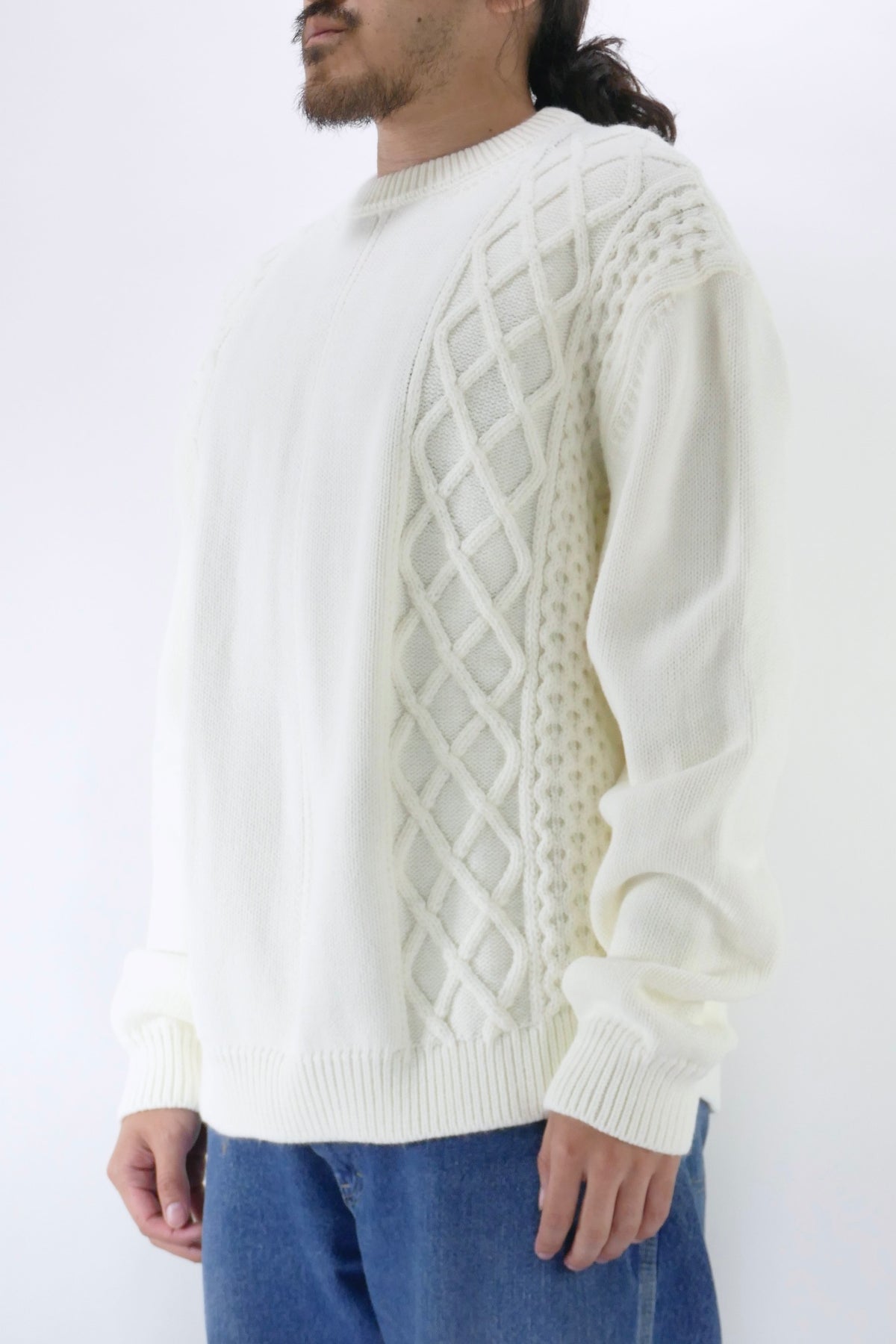 Family First Braided Crewneck Sweater - White