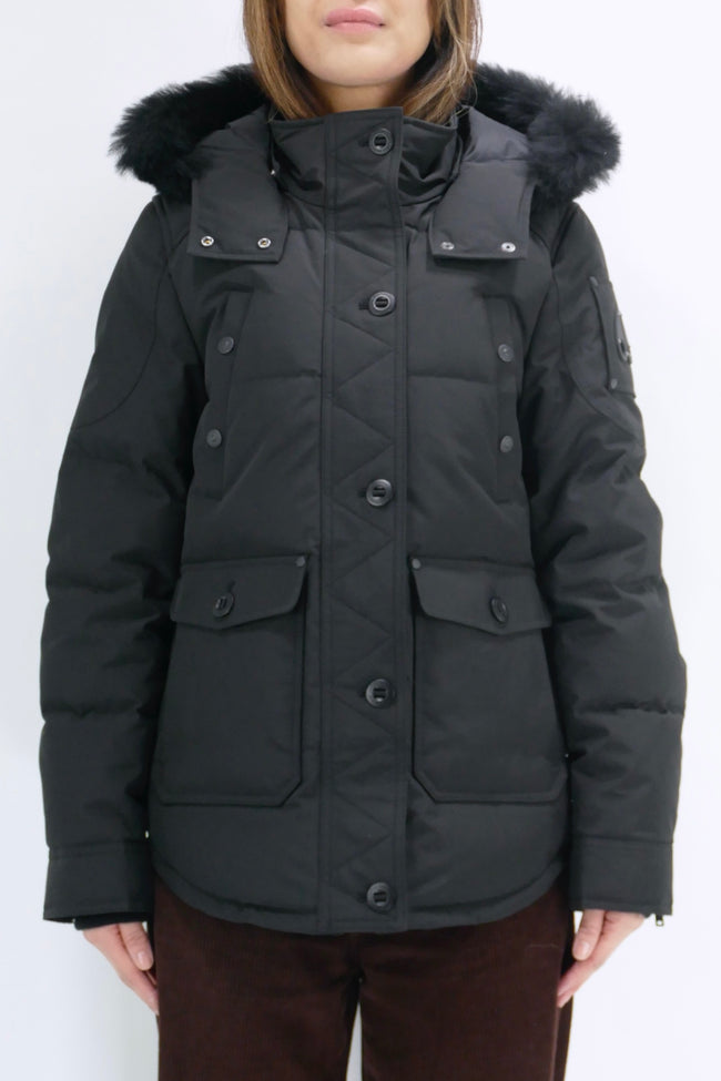 Moose Knuckles Womens Down *Parka Anguille Shearling  - Black/Black