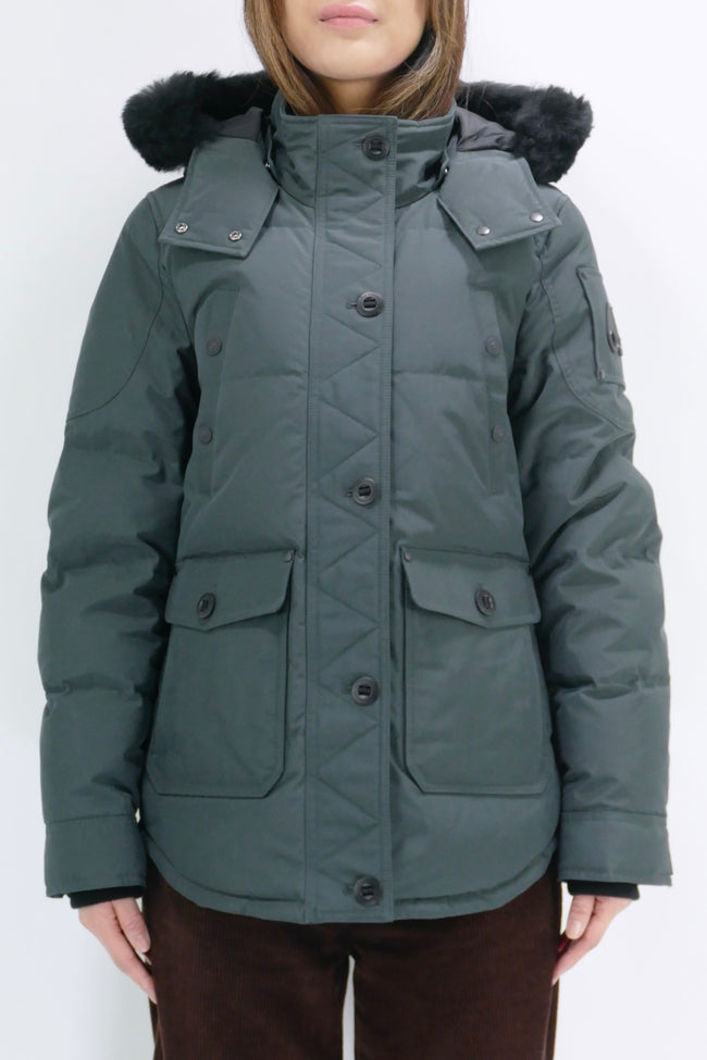 Moose Knuckles Womens Down *Parka Anguille Shearling  - Forest Hill/ Black