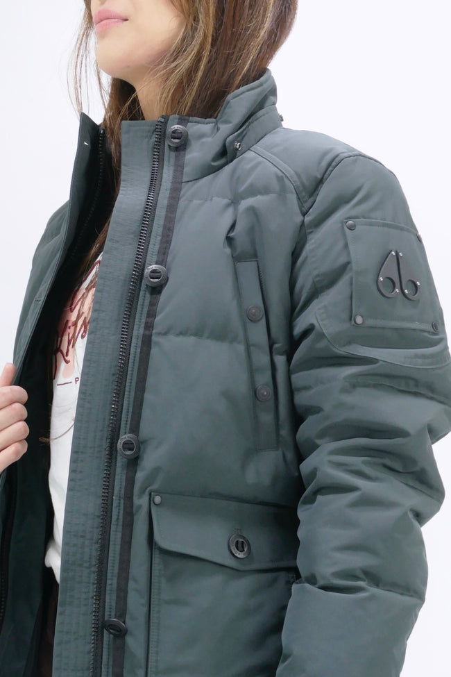 Moose Knuckles Womens Down *Parka Anguille Shearling  - Forest Hill/ Black