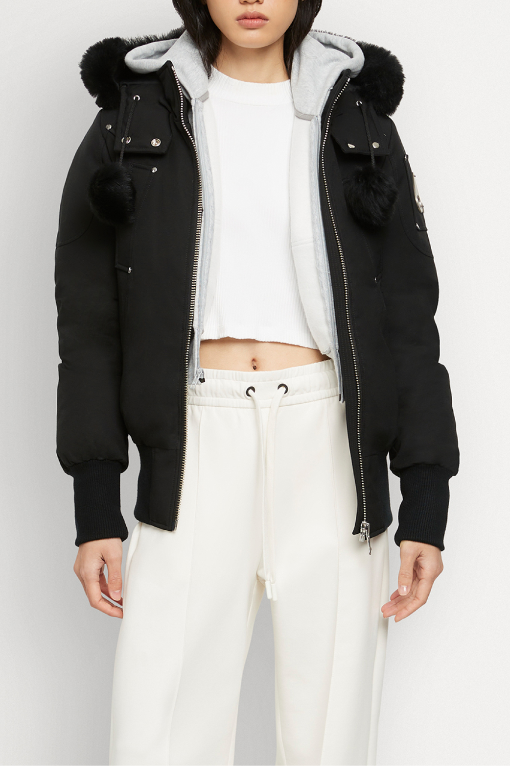 Moose Knuckles Womens Down Bomber Debbie Shearling - Black/Black