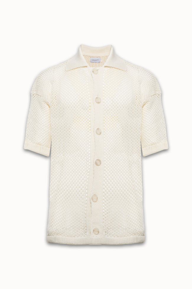 Family First Crochet Polo Shirt - White