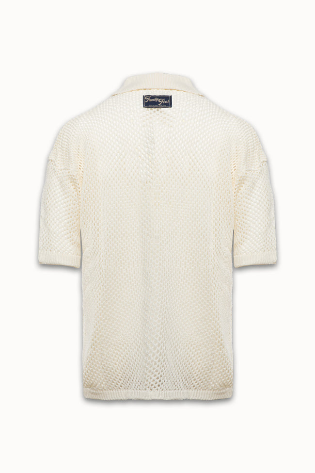 Family First Crochet Polo Shirt - White