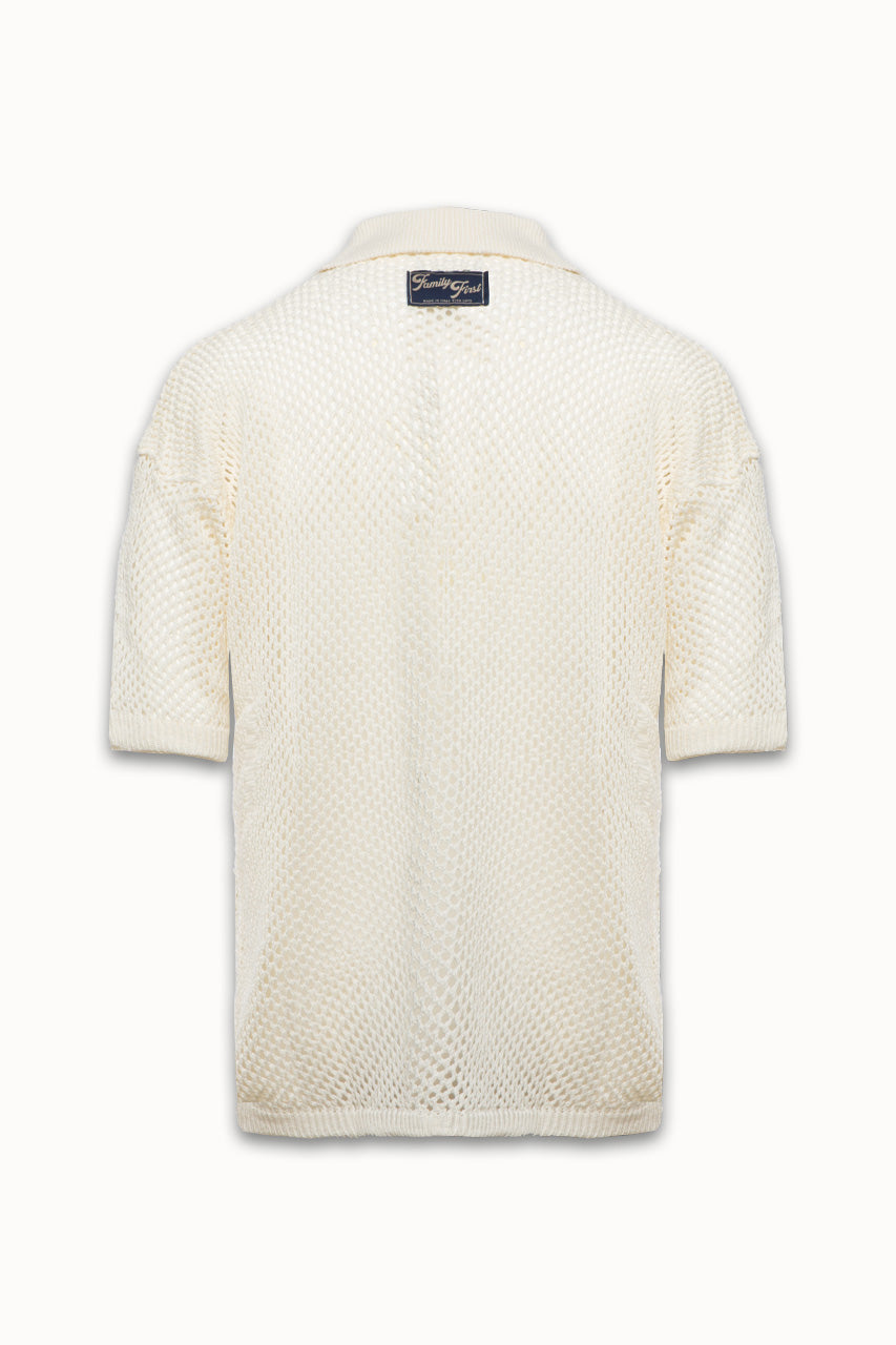 Family First Crochet Polo Shirt - White