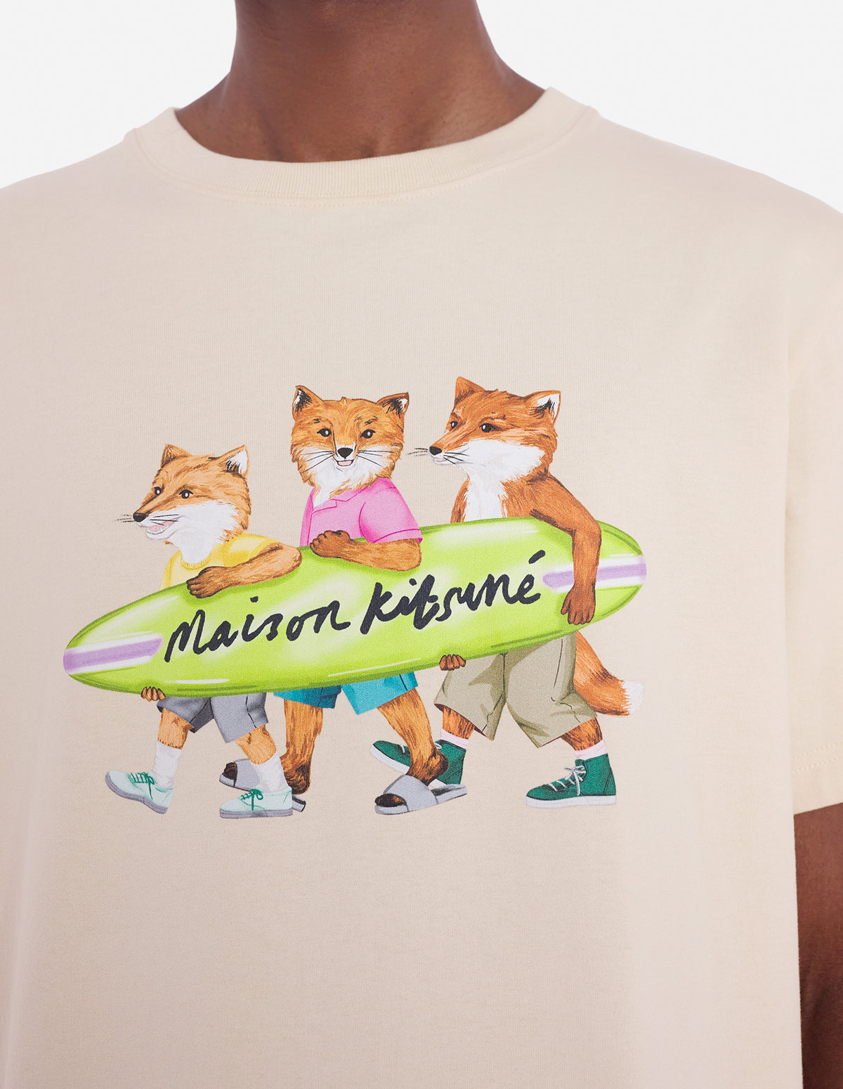 Maison Kitsuné Surfing Foxes Comfort Tee - Beige