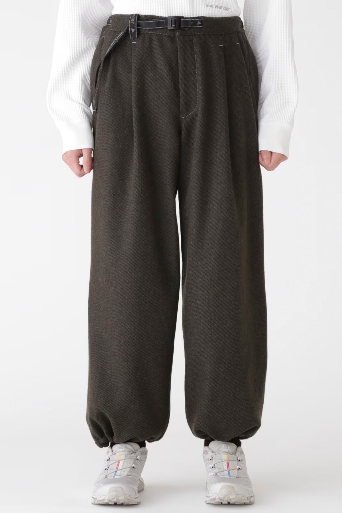 and Wander Rewool Tweed Wide Pants - Khaki