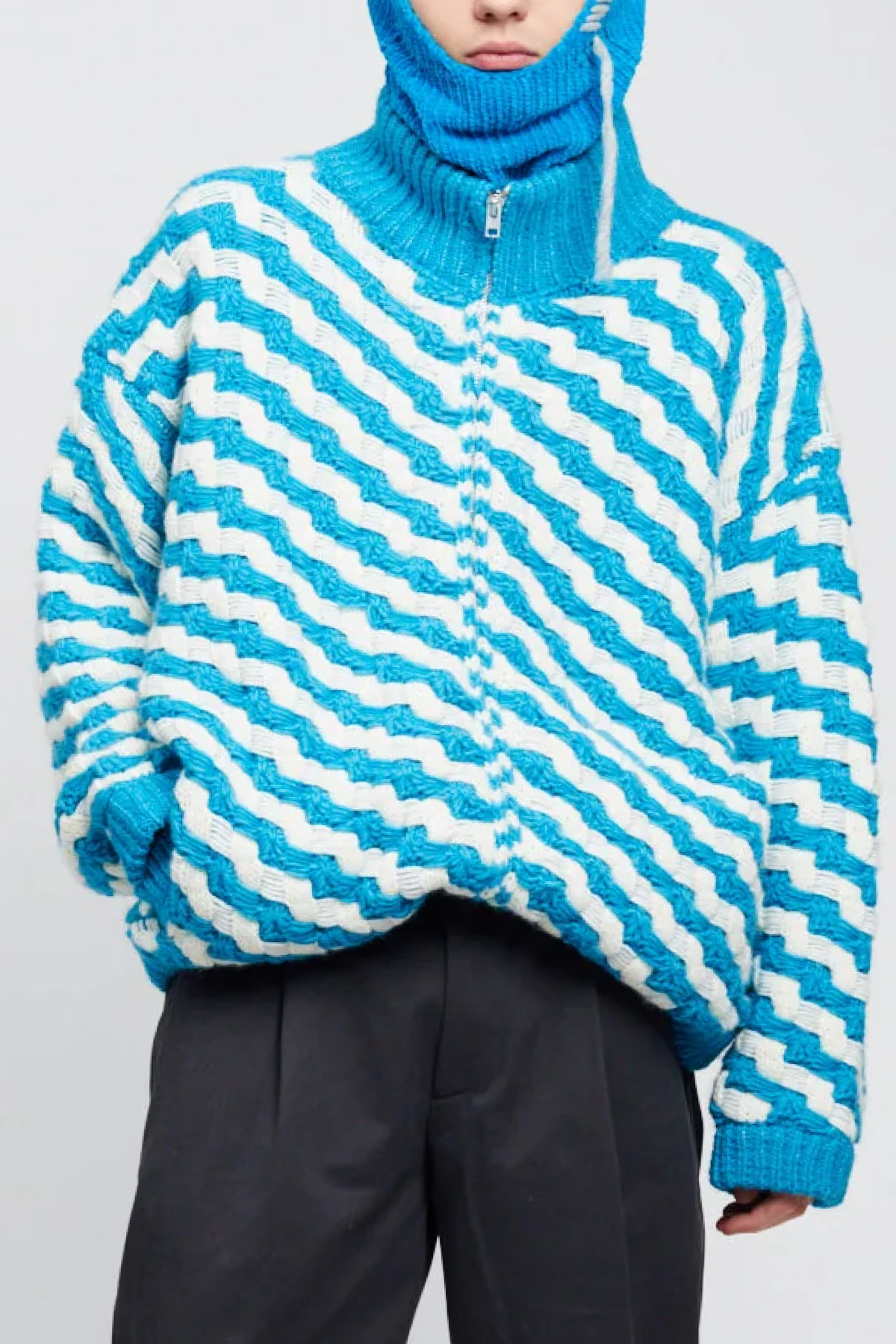 Bonsai Scale Knit Zip Jacket - Blue