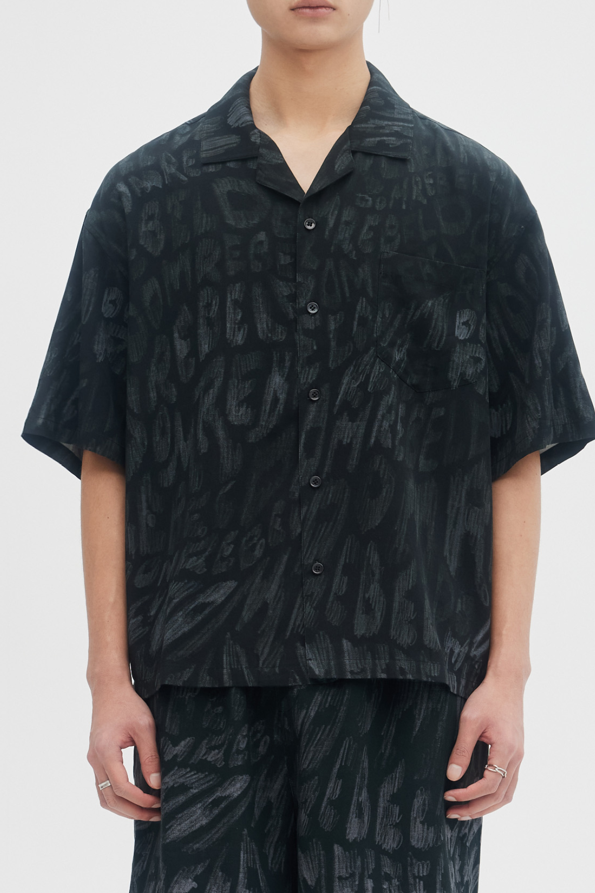 DOMREBEL Waves Camp Collar Shirt- Black