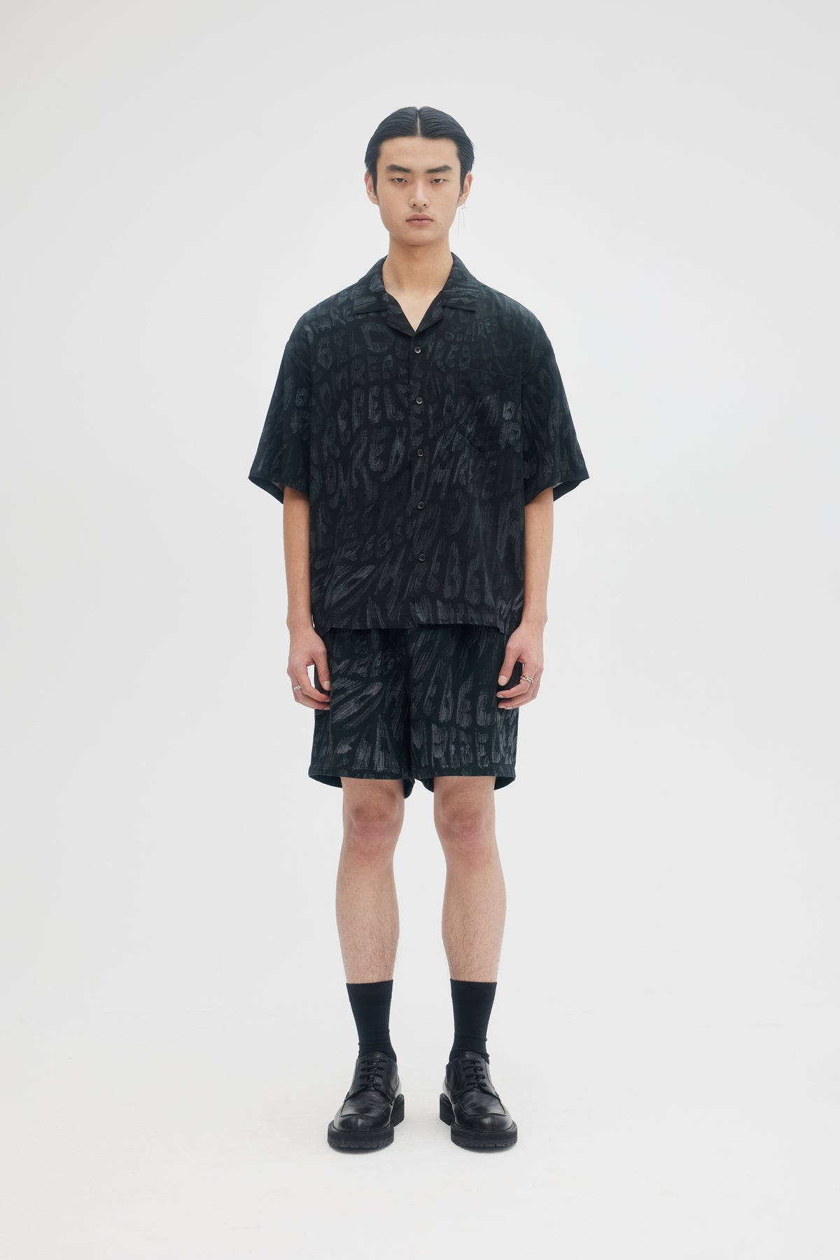 DOMREBEL Waves Camp Collar Shirt- Black