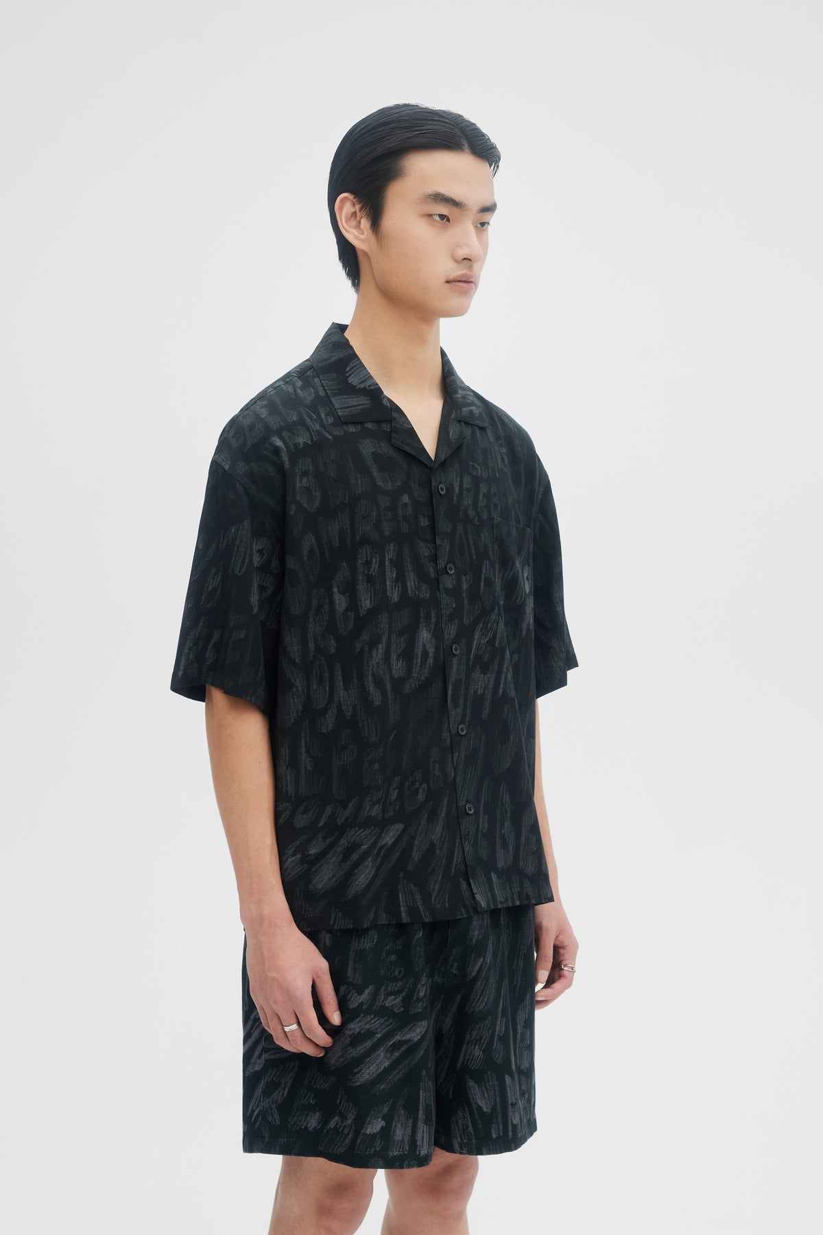 DOMREBEL Waves Camp Collar Shirt- Black