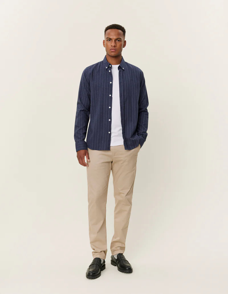 Les Deux Desert Reg Stripe Shirt - Dark Navy