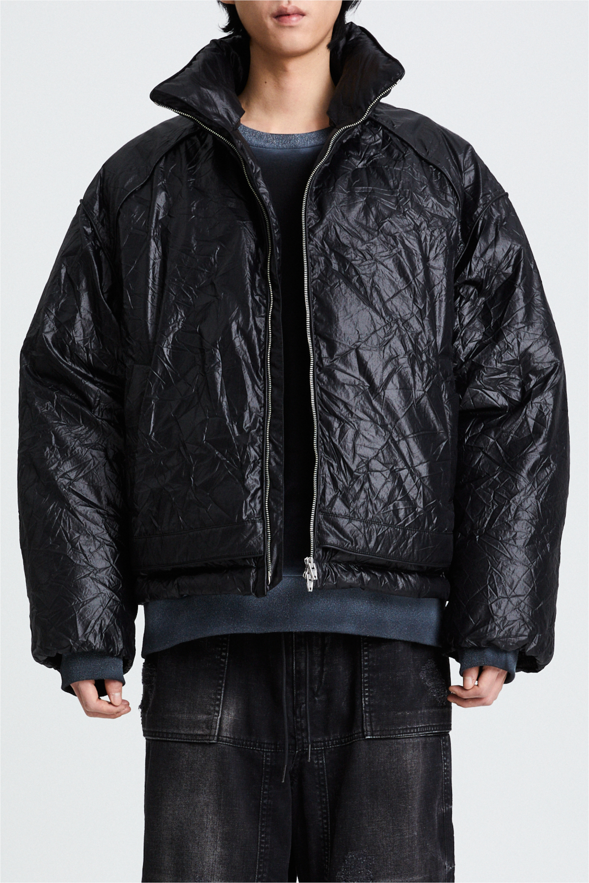 Juun.J Wrinkle Nylon Bomber Jacket - Black