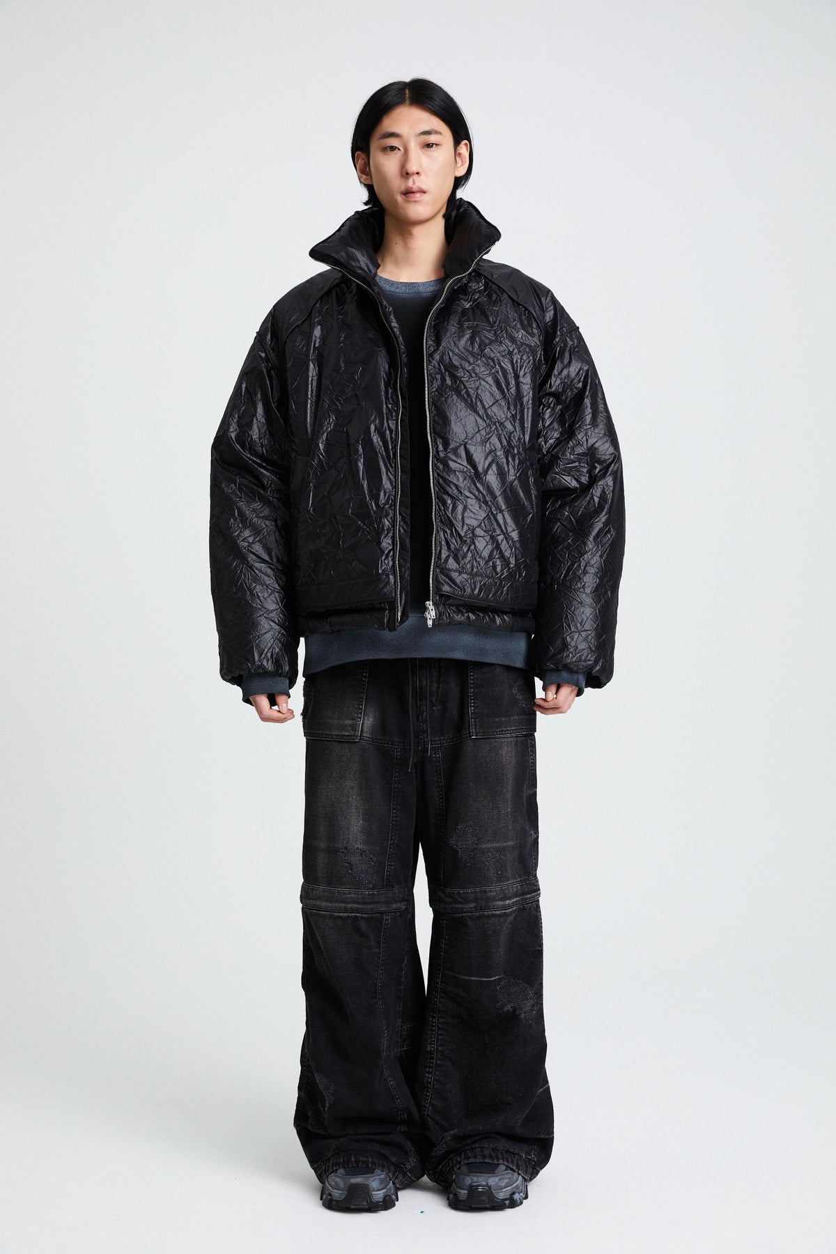 Juun.J Wrinkle Nylon Bomber Jacket - Black