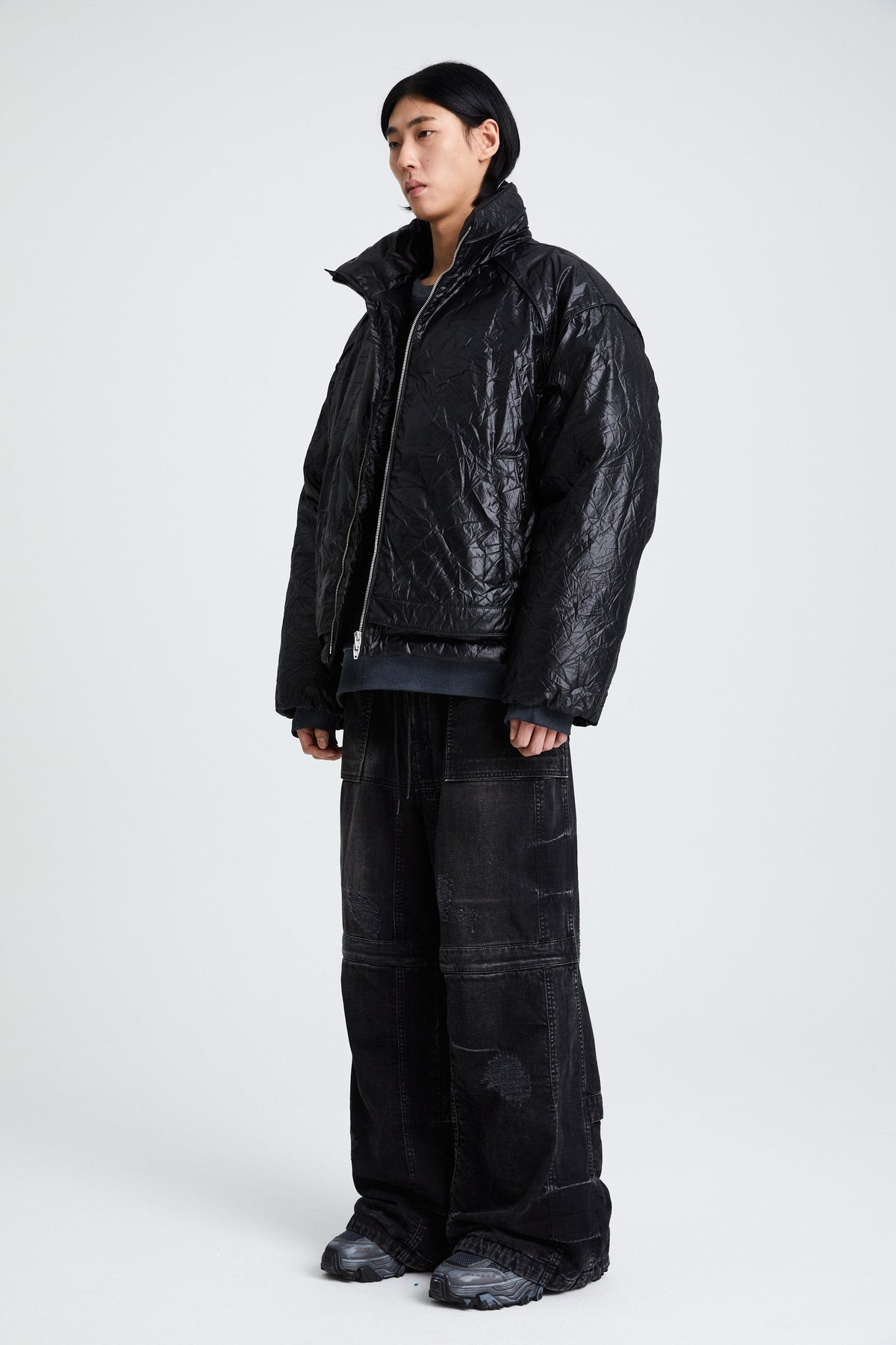 Juun.J Wrinkle Nylon Bomber Jacket - Black