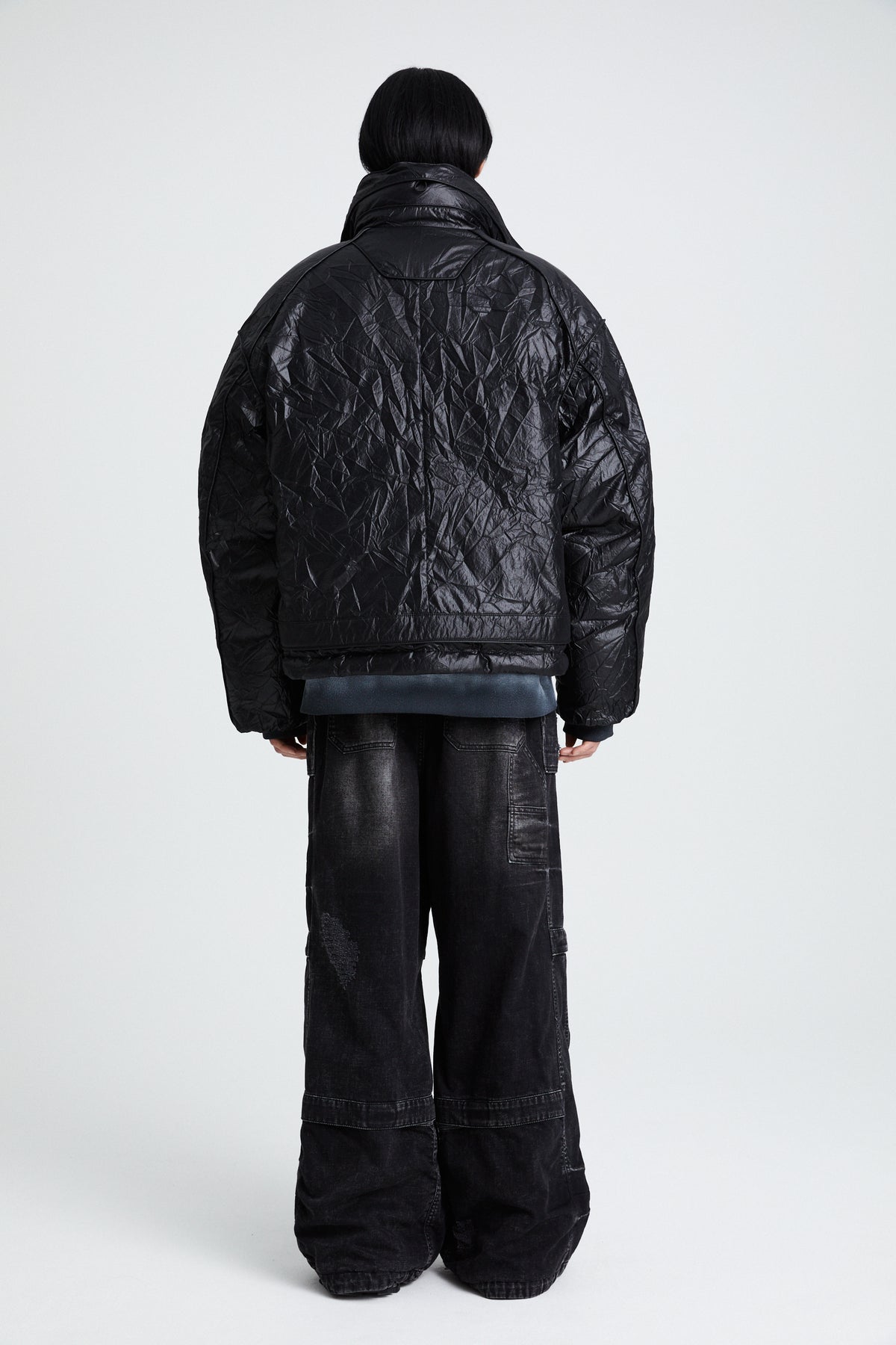 Juun.J Wrinkle Nylon Bomber Jacket - Black