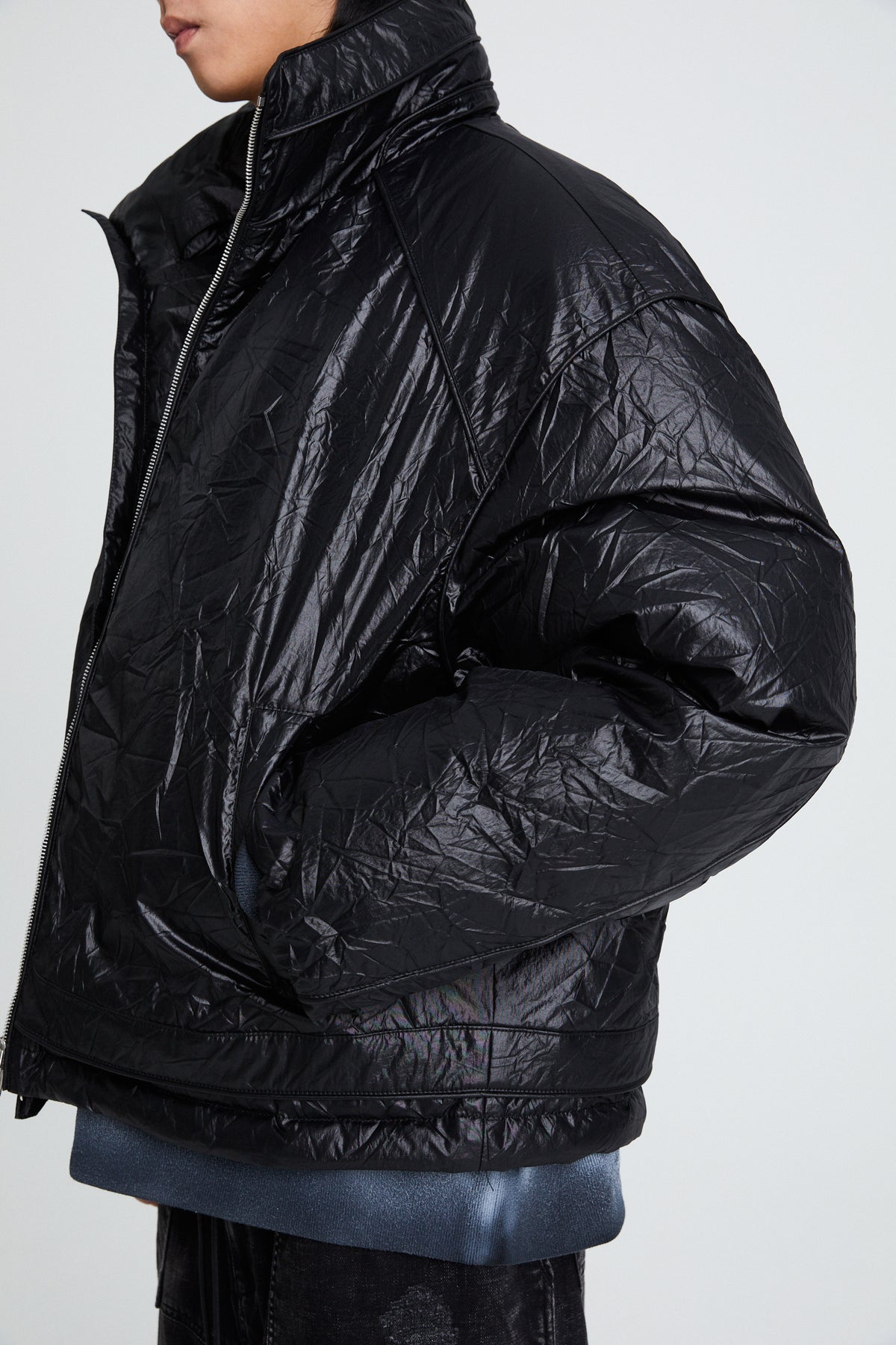 Juun.J Wrinkle Nylon Bomber Jacket - Black