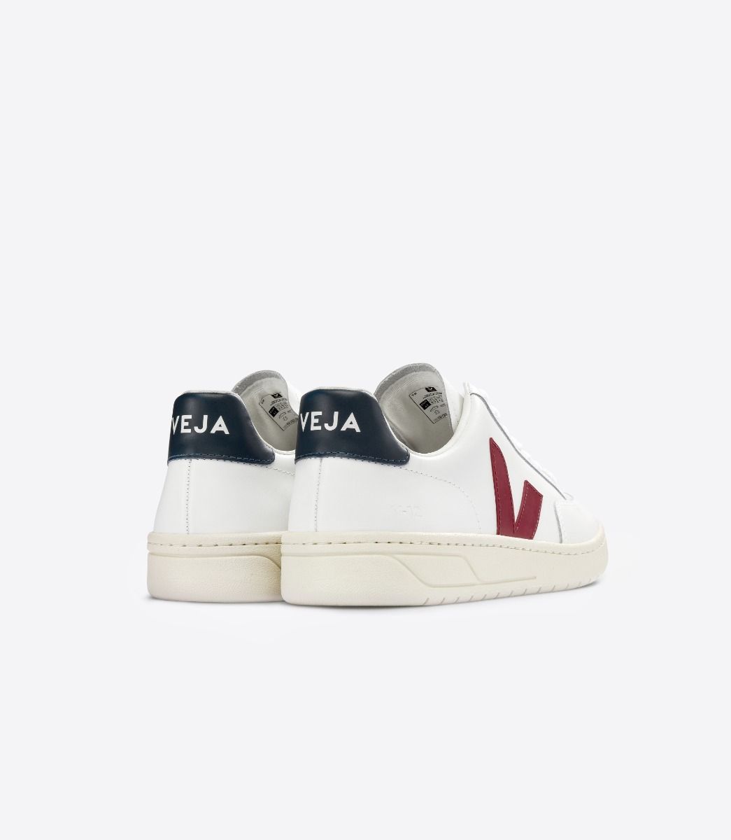 Veja Womens V-12 Leather Sneakers - White/Marsala/Navy