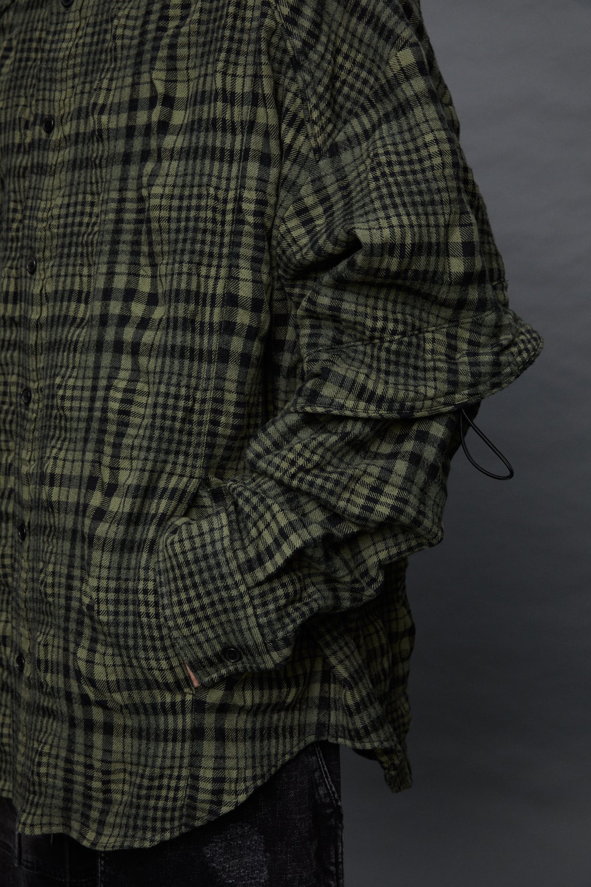 Juun.J Dual Sleeve Crinkled Checkered Shirt - Khaki