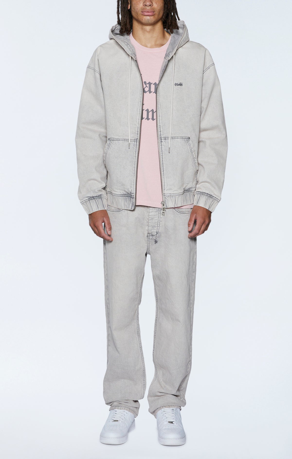 Ksubi Zipped Denim Hoodie Pluto - Grey