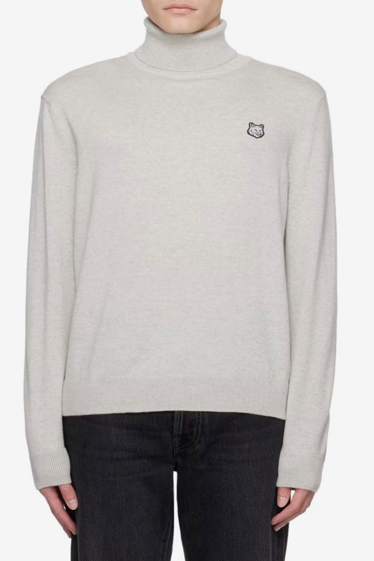 Maison Kitsuné Bold Fox Head Embroidered Turtleneck Sweater - Grey Melange