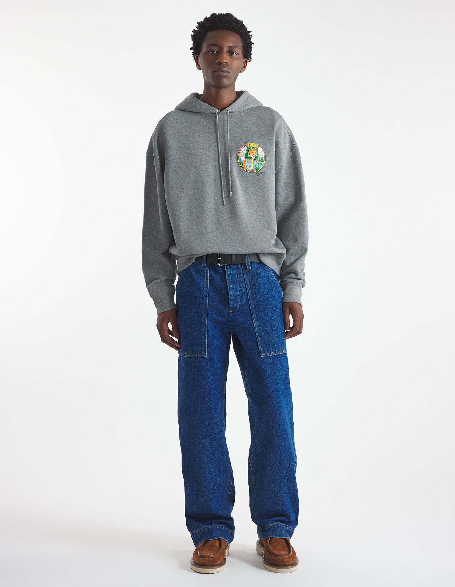Maison Kitsuné Rambling Fox Hoodie - Grey Melange - Due West