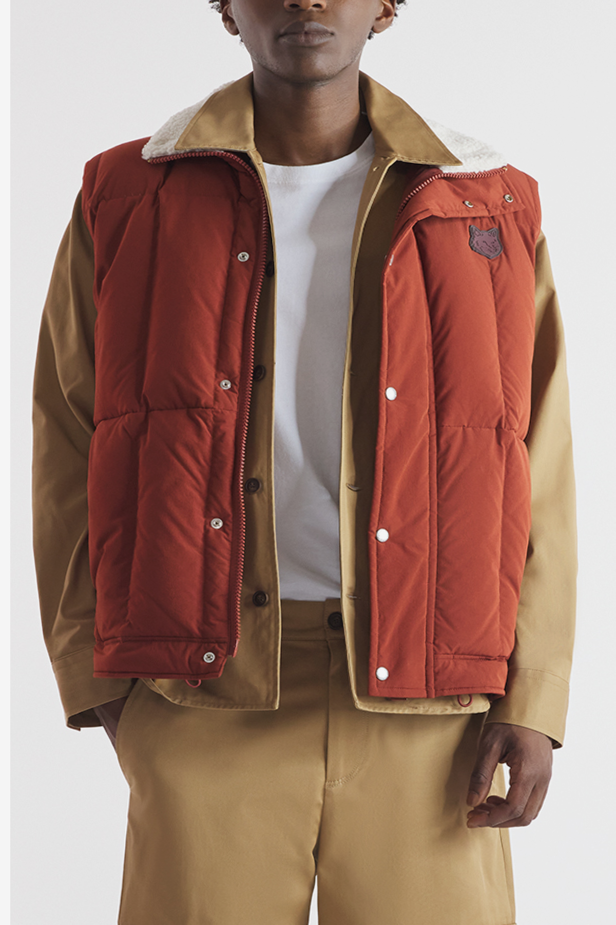 Maison Kitsuné Fleece Collar Vest- Teak