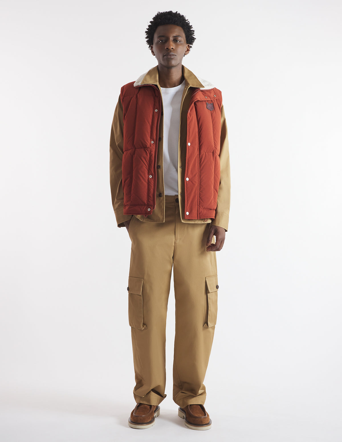 Maison Kitsuné Fleece Collar Vest- Teak