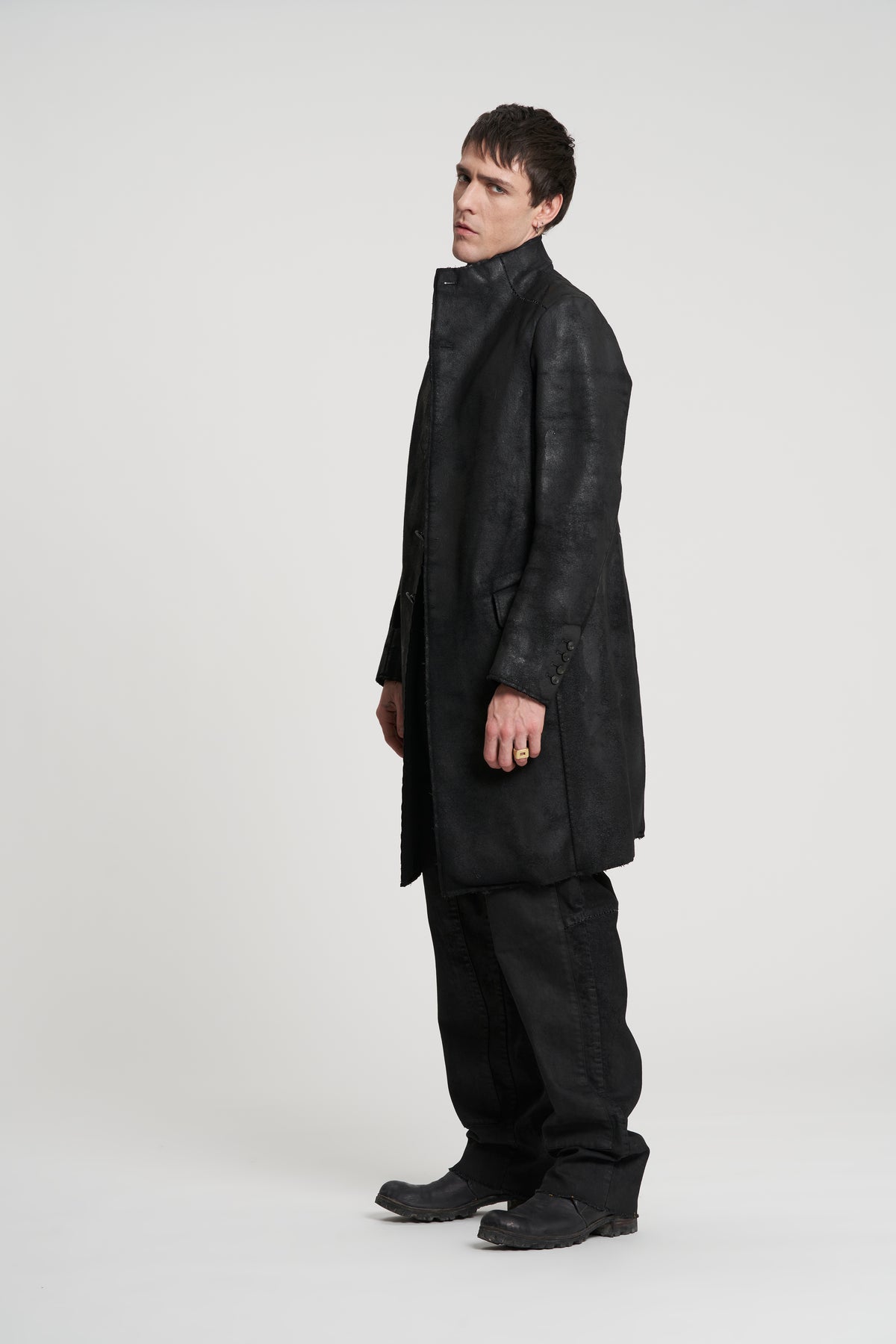 Masnada Funnel Neck Coated Wool Coat - Black