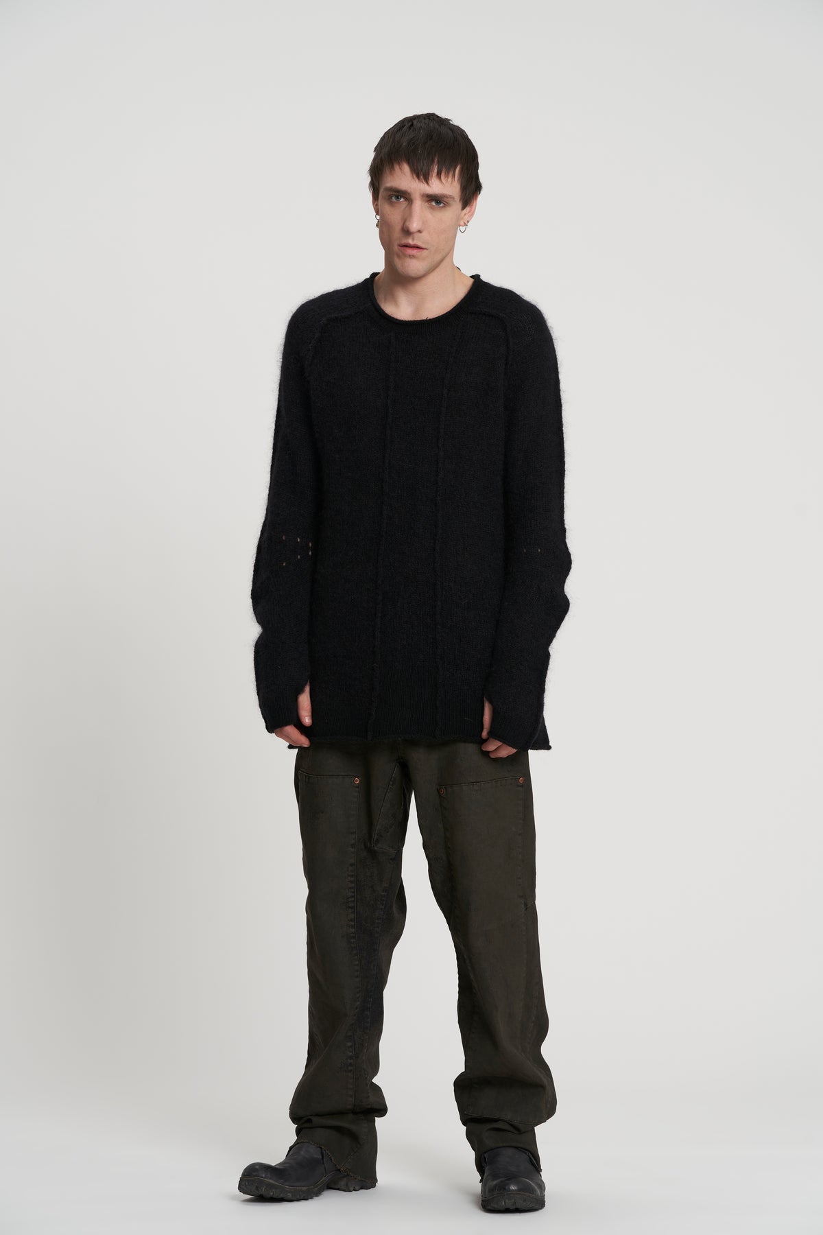 Masnada Seamed Mix Mohair Sweater - Black