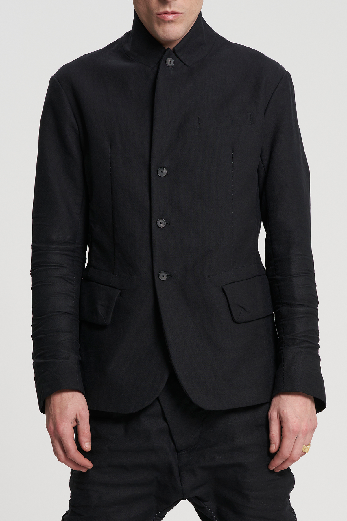 Masnada Creased Elbow Blazer Jacket - Black