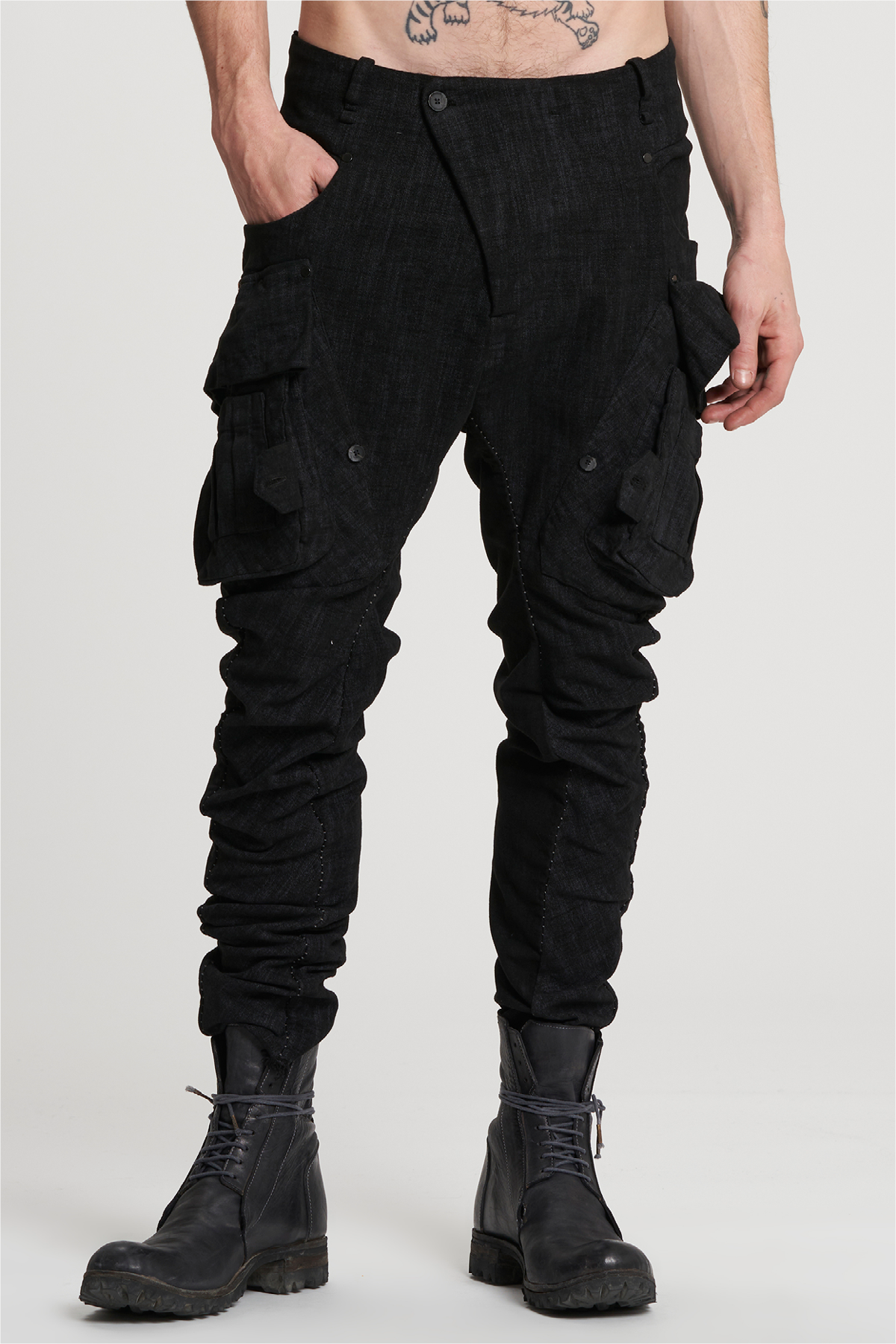 Masnada Baggy Combat Pants - Black