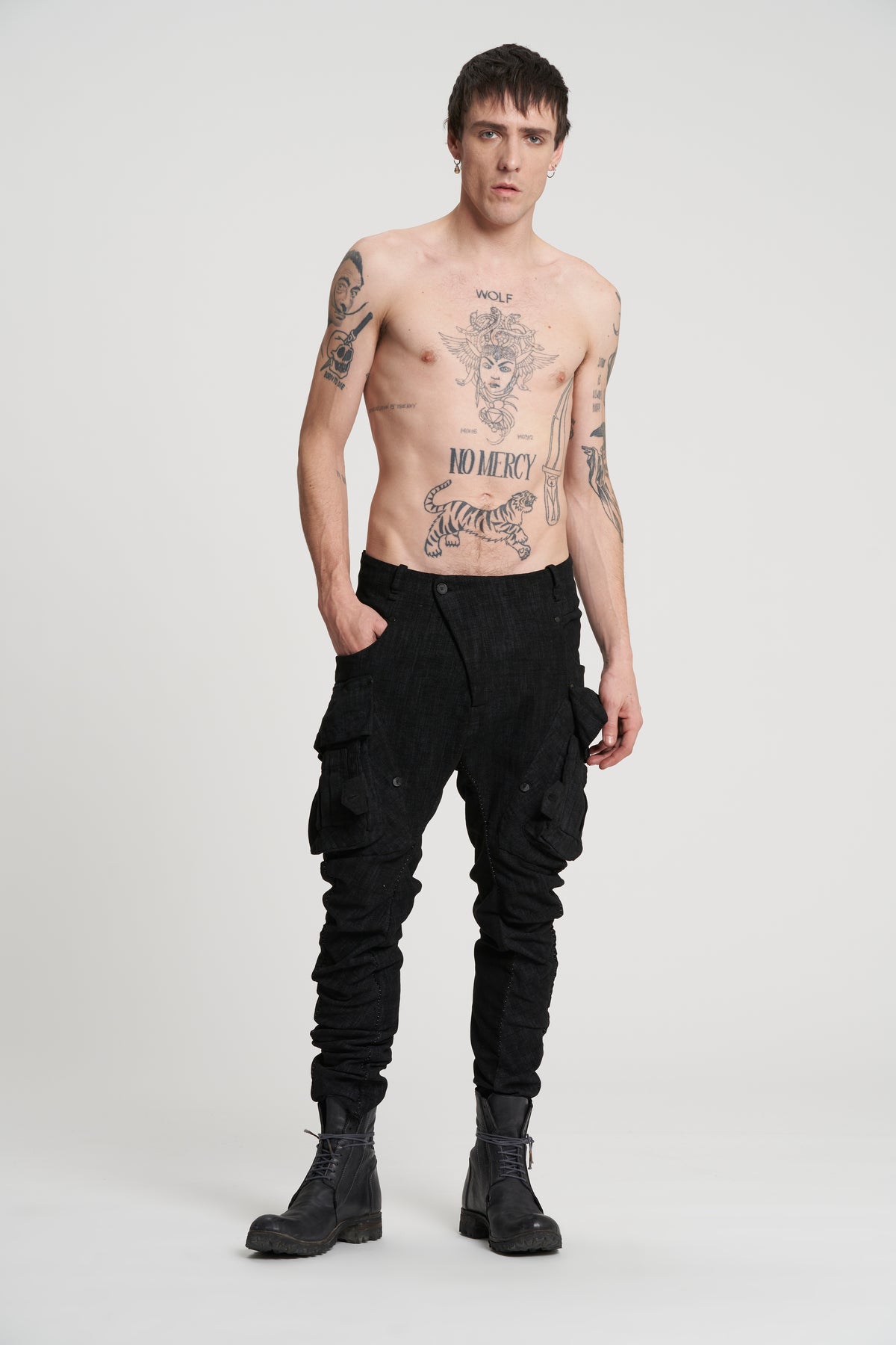 Masnada Baggy Combat Pants - Black