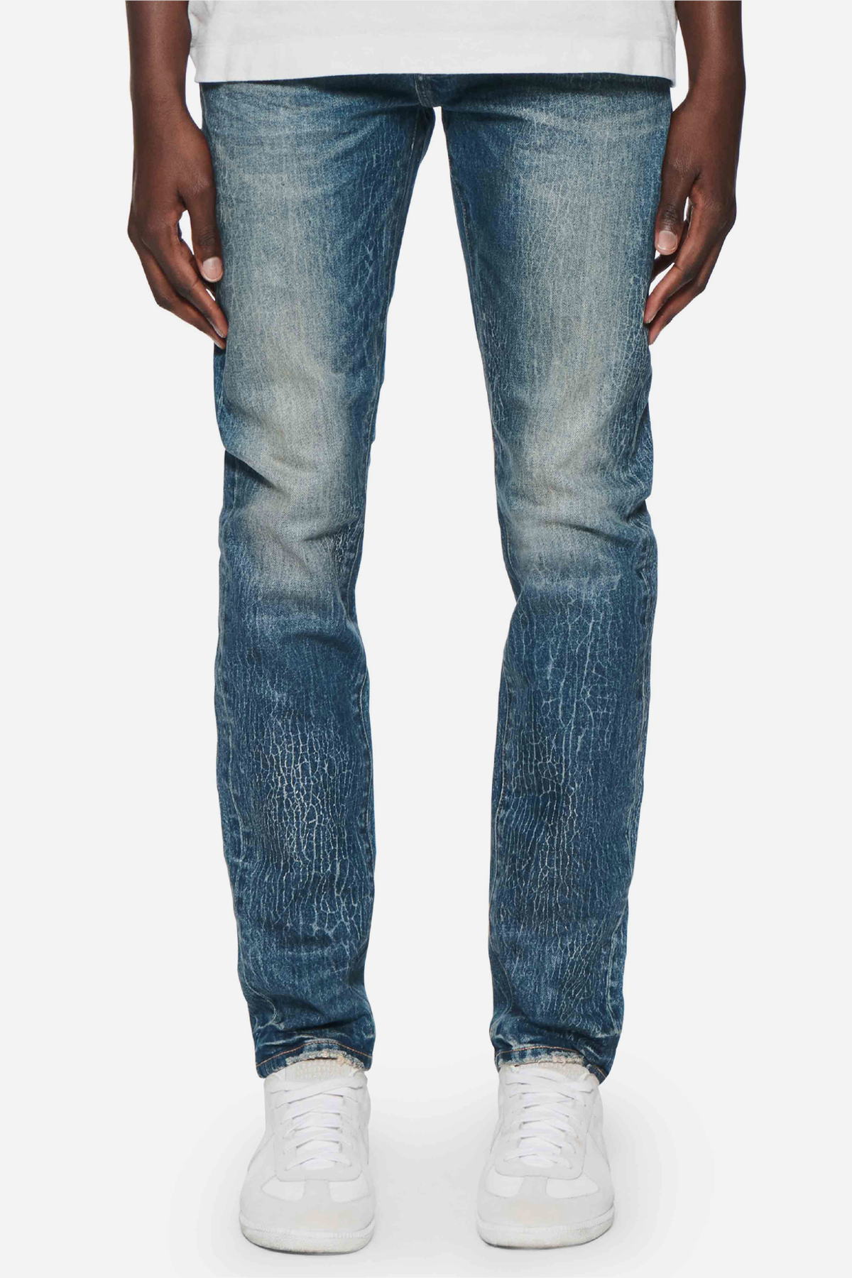 Purple Brand P001 Skinny Crackle Coated Jeans - Mid Indigo