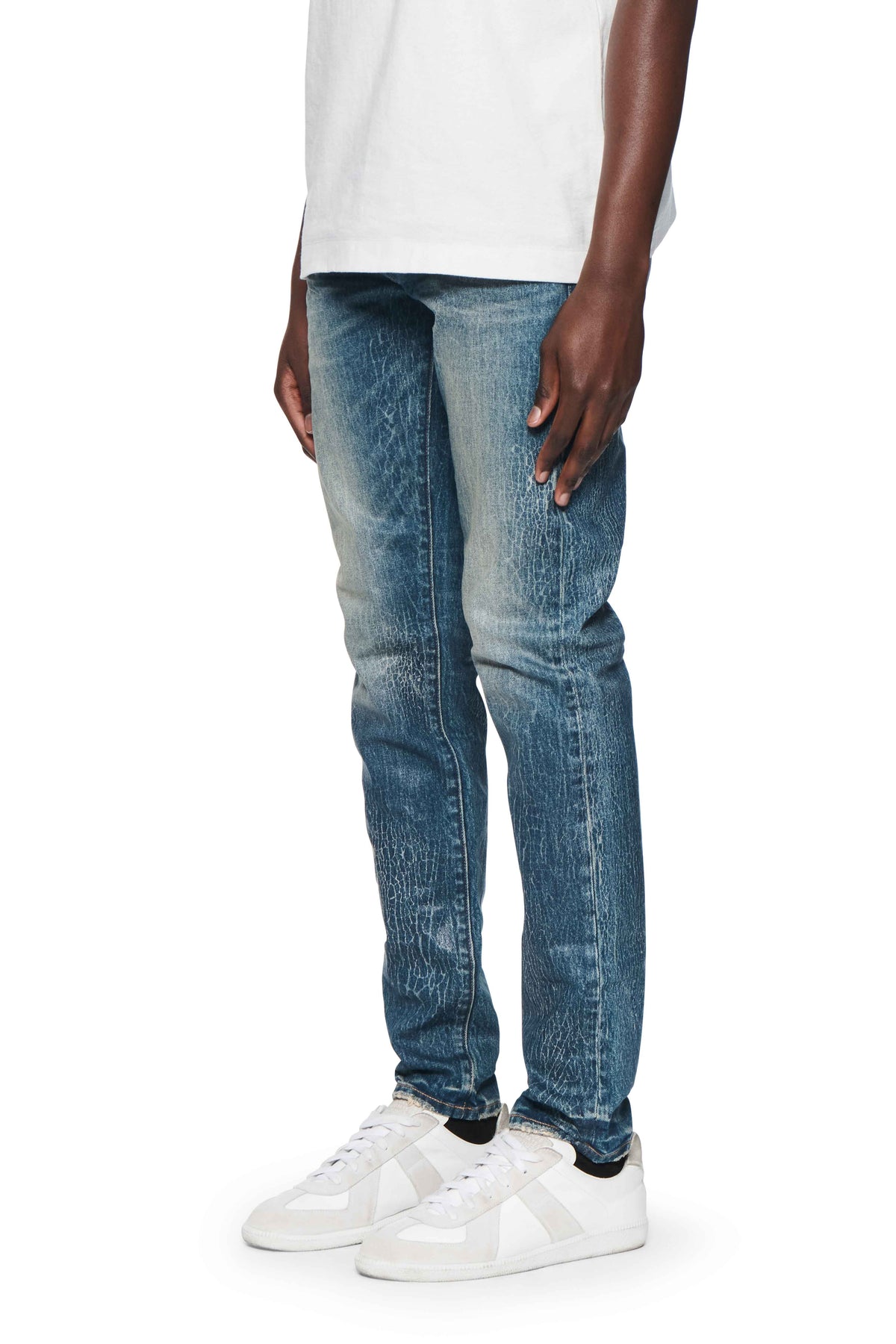 Purple Brand P001 Skinny Crackle Coated Jeans - Mid Indigo